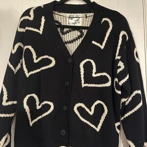 Blugirl Black Cardigan with White Heart Pattern size M NWOT